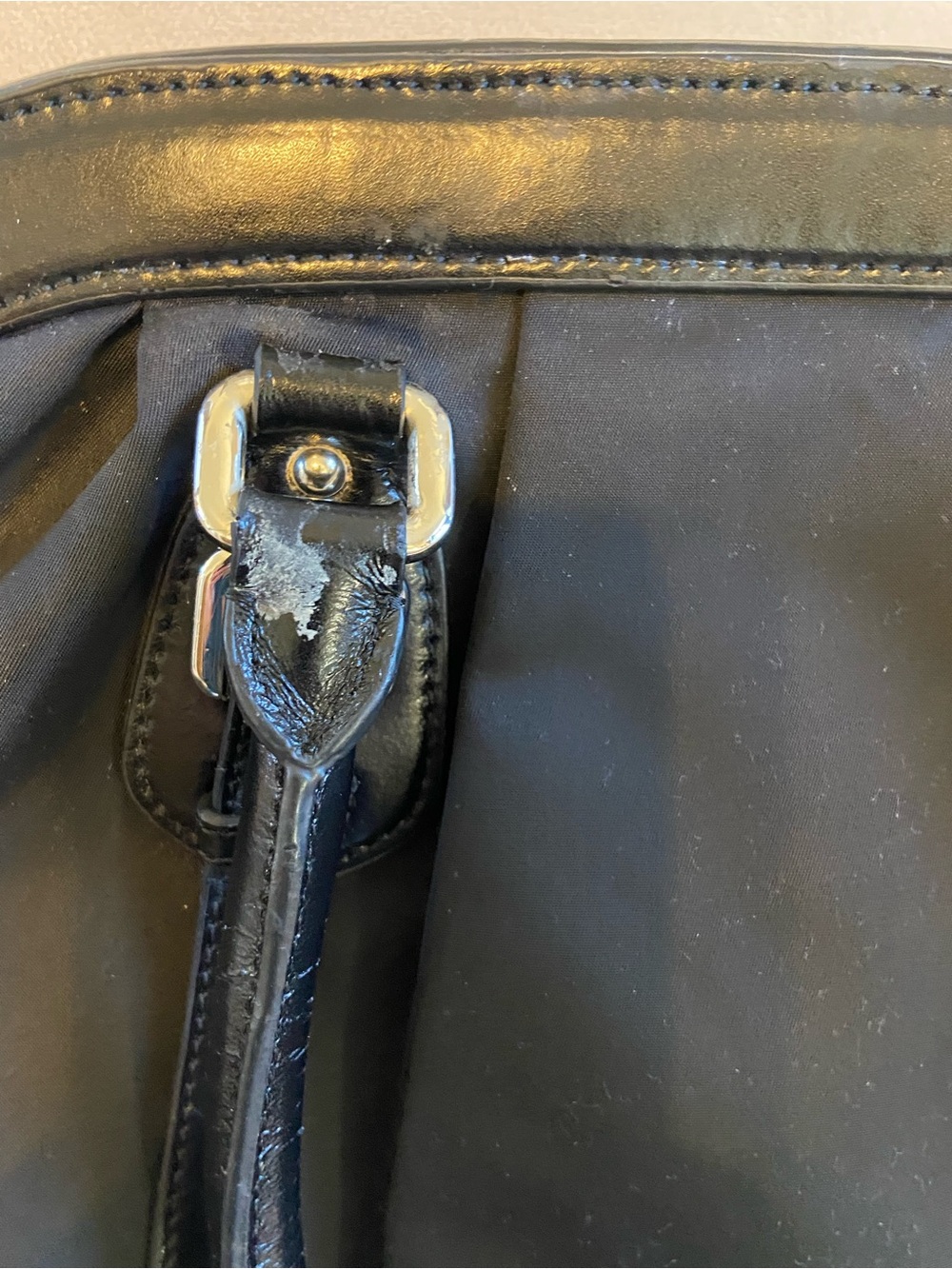 Prada Black Nylon Tote with Black Leather Trim and Gold Logo - Picture 6 of 9